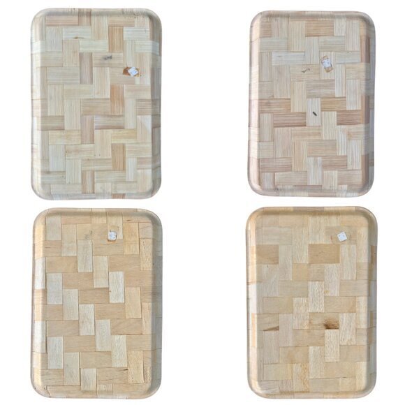 <<SOLD<< 5 Serving Trays Woven Bamboo Milk Bicycle Antique Adverts Vintage 70s - Picture 6 of 6